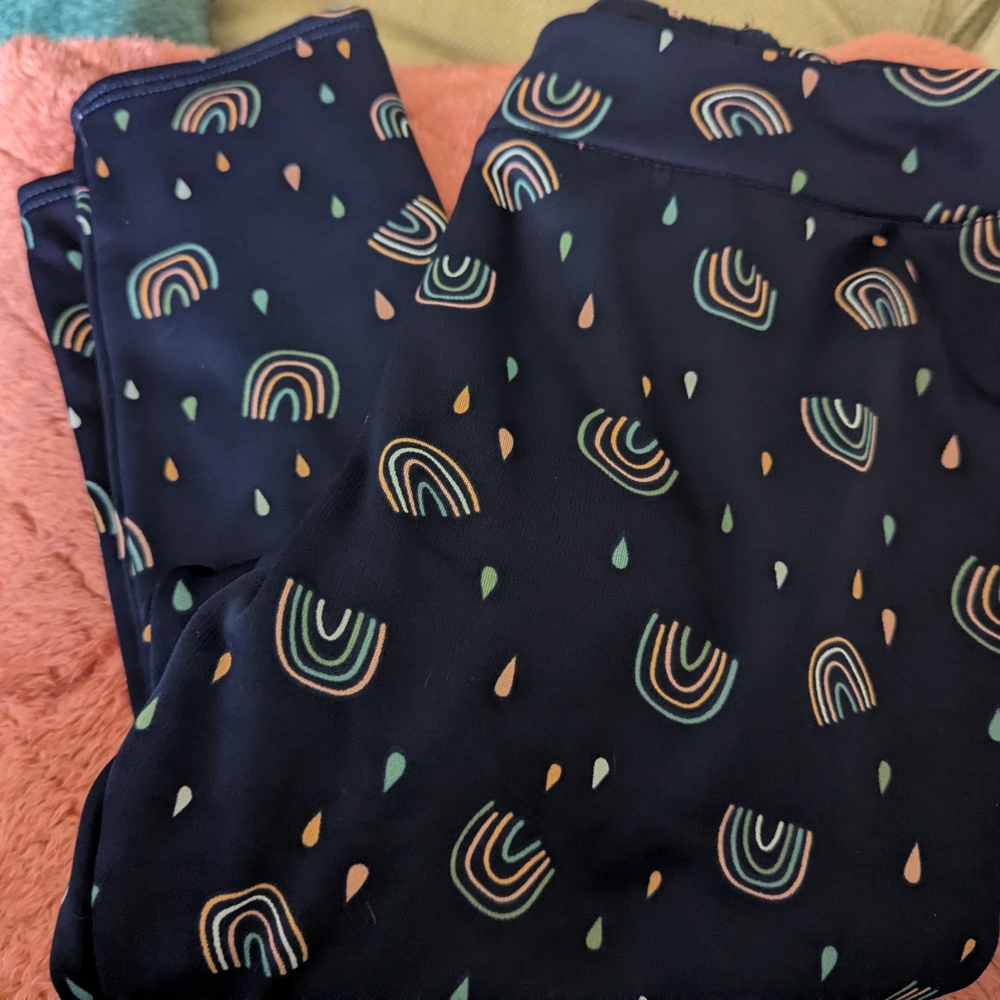 Serra Blue Fleece Lined Leggings with Rainbow and Teardrop Pattern - Picture 2 of 4